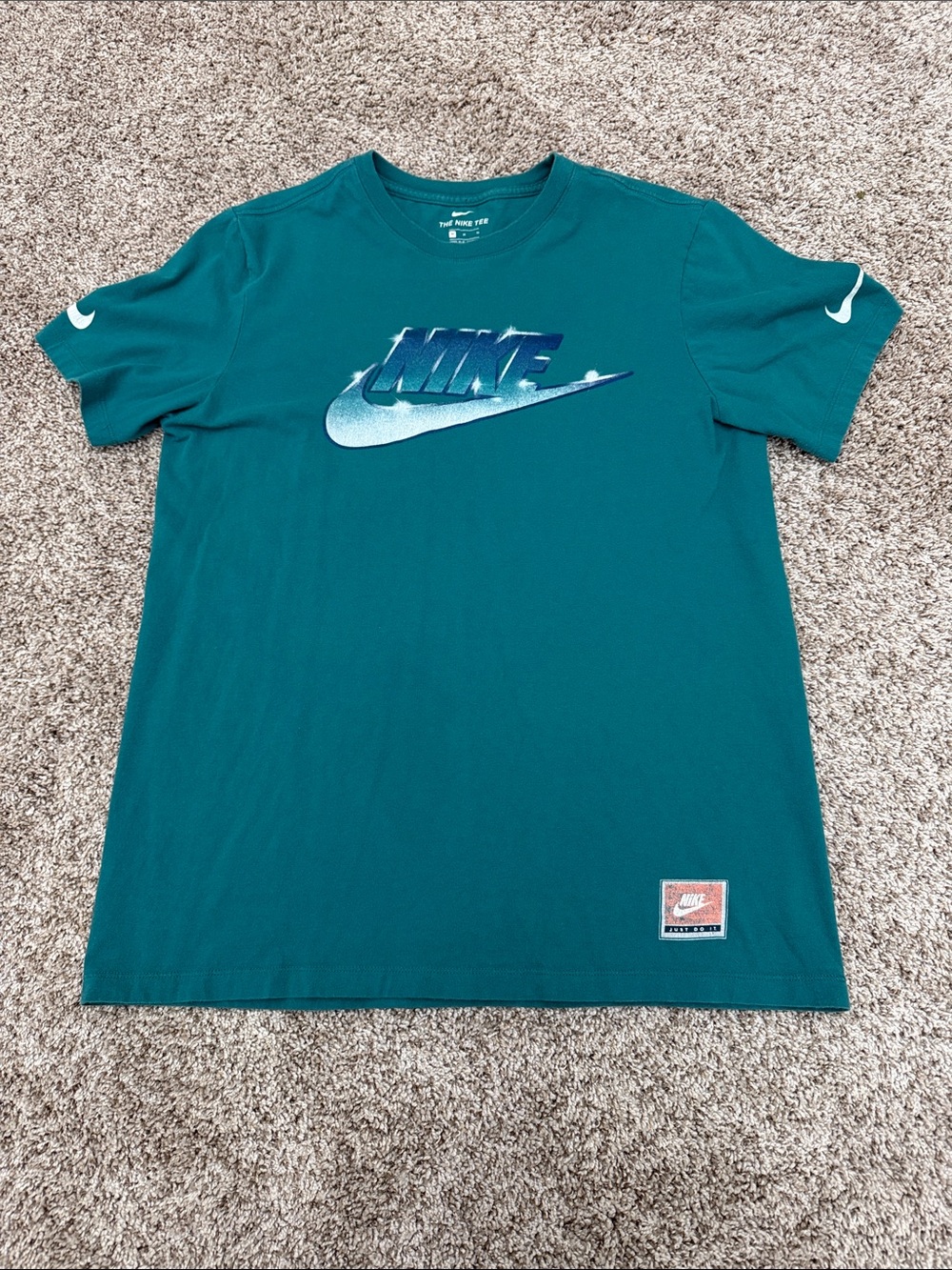 Nike Men's Teal Short-Sleeve Tee with Metallic Swoosh